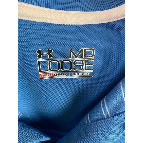 Under Armour Mens Blue Striped Polo Shirt Loose Fit HeatGear MD - Picture 5 of 6